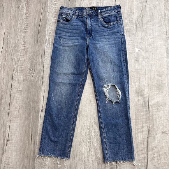 Kut From The Cloth Straight Distressed Raw Hem Jeans WMNS 4 Medium Wash Cotton - Picture 2 of 9